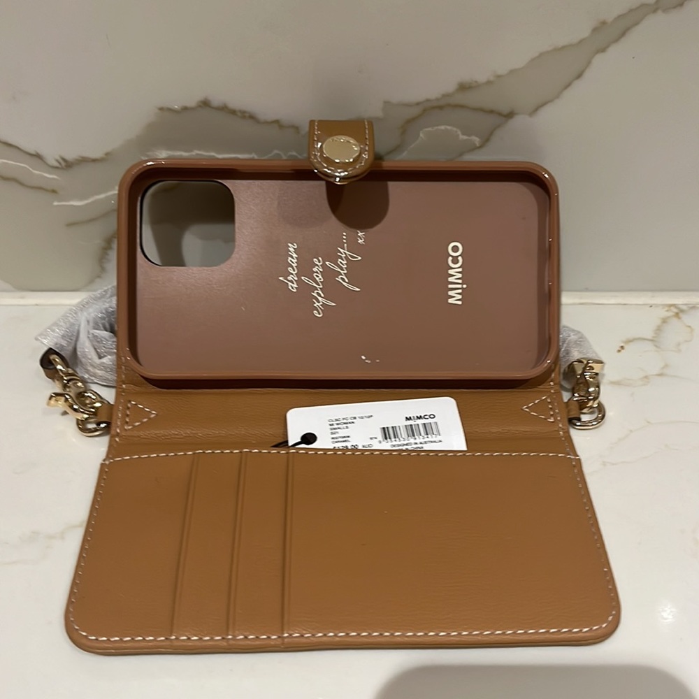 MIMCO Tan iPhone 12 12P Card Purse Crossbody Chain Carry Case NWT RRP$129 - Picture 8 of 9